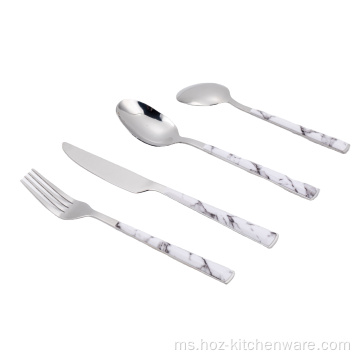 Flatware Stainless Steel Marbling Plastic Handle Cutlery Set